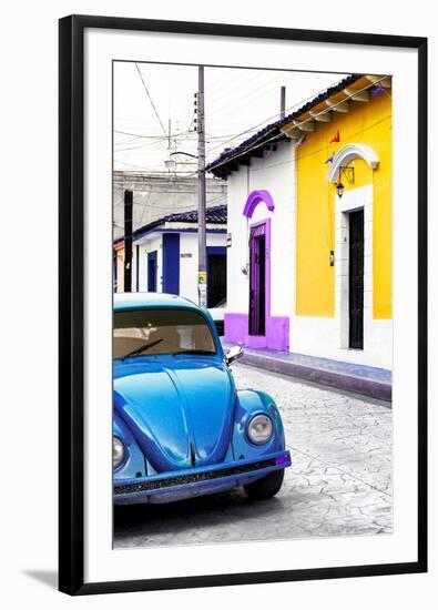 ¡Viva Mexico! Collection - Blue VW Beetle Car and Colorful Houses II-Philippe Hugonnard-Framed Photographic Print