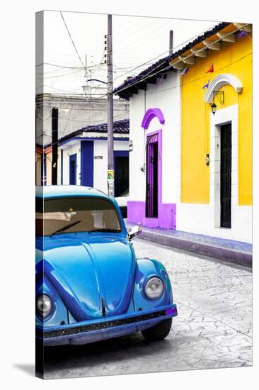 ¡Viva Mexico! Collection - Blue VW Beetle Car and Colorful Houses II-Philippe Hugonnard-Stretched Canvas