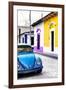 ¡Viva Mexico! Collection - Blue VW Beetle Car and Colorful Houses II-Philippe Hugonnard-Framed Photographic Print