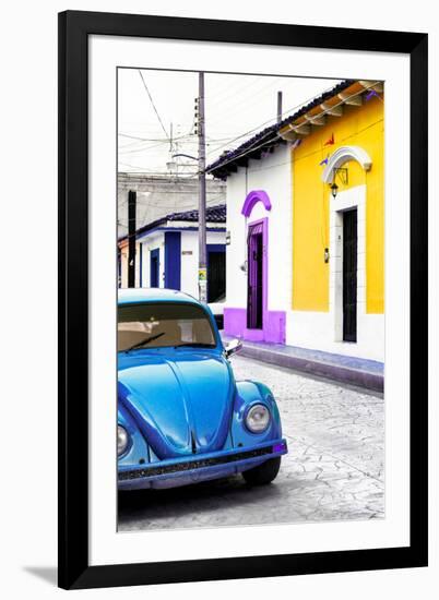 ¡Viva Mexico! Collection - Blue VW Beetle Car and Colorful Houses II-Philippe Hugonnard-Framed Photographic Print