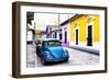 ¡Viva Mexico! Collection - Blue VW Beetle Car and Colorful Houses-Philippe Hugonnard-Framed Photographic Print