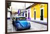 ¡Viva Mexico! Collection - Blue VW Beetle Car and Colorful Houses-Philippe Hugonnard-Framed Photographic Print