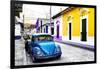 ¡Viva Mexico! Collection - Blue VW Beetle Car and Colorful Houses-Philippe Hugonnard-Framed Photographic Print