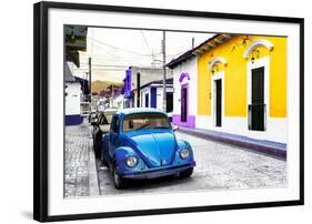 ¡Viva Mexico! Collection - Blue VW Beetle Car and Colorful Houses-Philippe Hugonnard-Framed Photographic Print