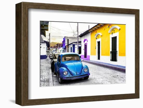 ¡Viva Mexico! Collection - Blue VW Beetle Car and Colorful Houses-Philippe Hugonnard-Framed Photographic Print