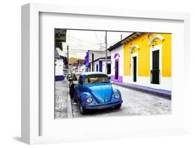 ¡Viva Mexico! Collection - Blue VW Beetle Car and Colorful Houses-Philippe Hugonnard-Framed Photographic Print