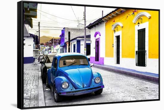 ¡Viva Mexico! Collection - Blue VW Beetle Car and Colorful Houses-Philippe Hugonnard-Framed Stretched Canvas