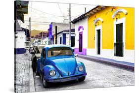 ¡Viva Mexico! Collection - Blue VW Beetle Car and Colorful Houses-Philippe Hugonnard-Stretched Canvas