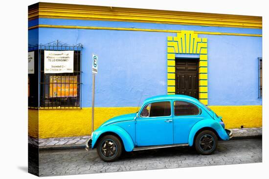 ¡Viva Mexico! Collection - Classic Blue VW Beetle Car and Colorful Wall-Philippe Hugonnard-Stretched Canvas