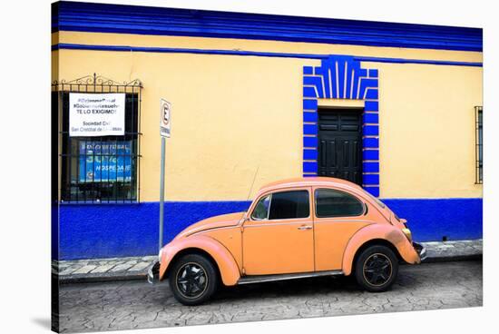 ¡Viva Mexico! Collection - Classic Coral VW Beetle Car and Colorful Wall-Philippe Hugonnard-Stretched Canvas