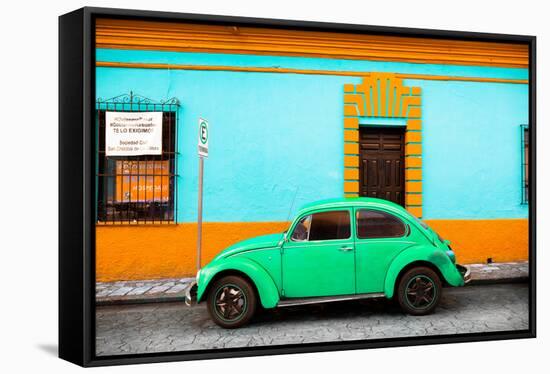 ¡Viva Mexico! Collection - Classic Green VW Beetle Car and Colorful Wall-Philippe Hugonnard-Framed Stretched Canvas