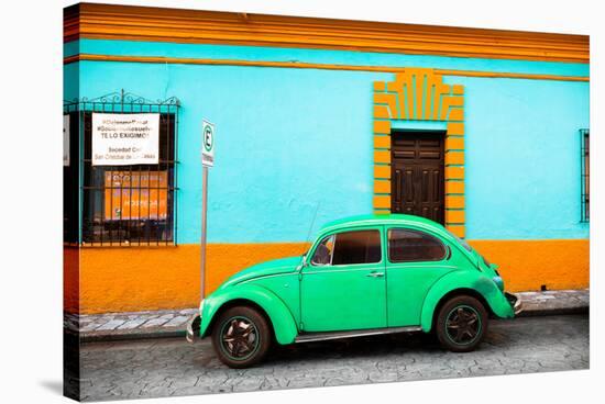 ¡Viva Mexico! Collection - Classic Green VW Beetle Car and Colorful Wall-Philippe Hugonnard-Stretched Canvas