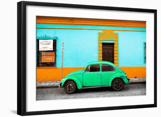 ¡Viva Mexico! Collection - Classic Green VW Beetle Car and Colorful Wall-Philippe Hugonnard-Framed Photographic Print