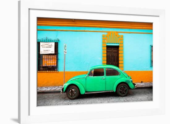 ¡Viva Mexico! Collection - Classic Green VW Beetle Car and Colorful Wall-Philippe Hugonnard-Framed Photographic Print