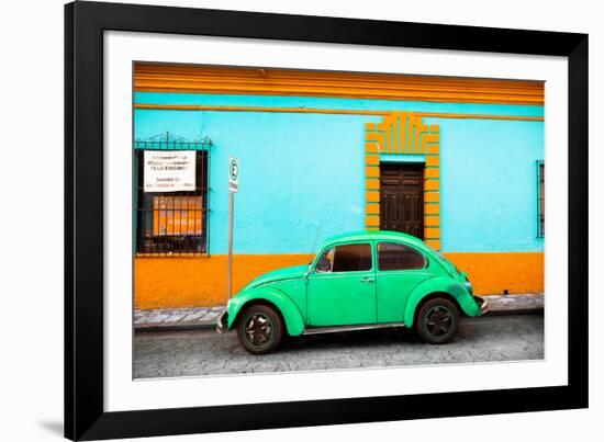 ¡Viva Mexico! Collection - Classic Green VW Beetle Car and Colorful Wall-Philippe Hugonnard-Framed Photographic Print