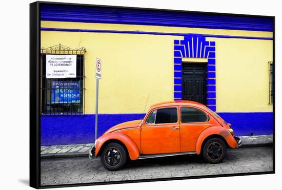 ¡Viva Mexico! Collection - Classic Orange VW Beetle Car and Colorful Wall-Philippe Hugonnard-Framed Stretched Canvas