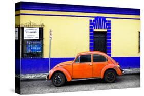 ¡Viva Mexico! Collection - Classic Orange VW Beetle Car and Colorful Wall-Philippe Hugonnard-Stretched Canvas