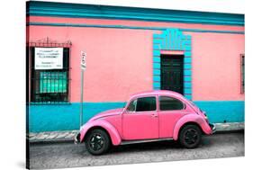 ¡Viva Mexico! Collection - Classic Pink VW Beetle Car and Colorful Wall-Philippe Hugonnard-Stretched Canvas