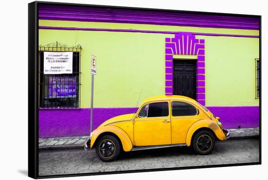 ¡Viva Mexico! Collection - Classic Yellow VW Beetle Car and Colorful Wall-Philippe Hugonnard-Framed Stretched Canvas