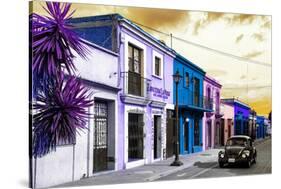 ¡Viva Mexico! Collection - Colorful Facades and Black VW Beetle Car II-Philippe Hugonnard-Stretched Canvas