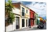 ¡Viva Mexico! Collection - Colorful Facades and Black VW Beetle Car-Philippe Hugonnard-Stretched Canvas