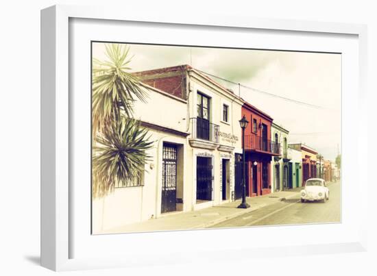 ¡Viva Mexico! Collection - Colorful Facades and White VW Beetle Car IV-Philippe Hugonnard-Framed Photographic Print