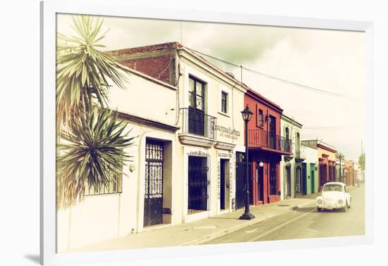 ¡Viva Mexico! Collection - Colorful Facades and White VW Beetle Car IV-Philippe Hugonnard-Framed Photographic Print