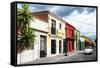 ¡Viva Mexico! Collection - Colorful Facades and White VW Beetle Car-Philippe Hugonnard-Framed Stretched Canvas