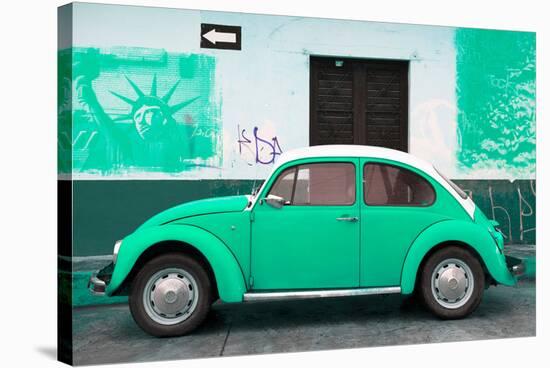 ¡Viva Mexico! Collection - Coral Green VW Beetle Car and American Graffiti-Philippe Hugonnard-Stretched Canvas