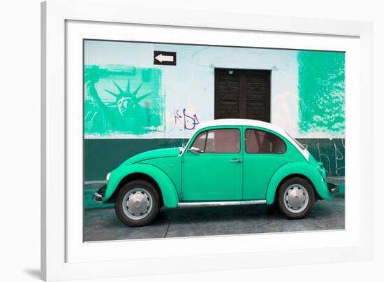 ¡Viva Mexico! Collection - Coral Green VW Beetle Car and American Graffiti-Philippe Hugonnard-Framed Photographic Print