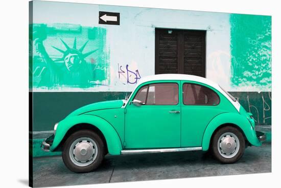 ¡Viva Mexico! Collection - Coral Green VW Beetle Car and American Graffiti-Philippe Hugonnard-Stretched Canvas