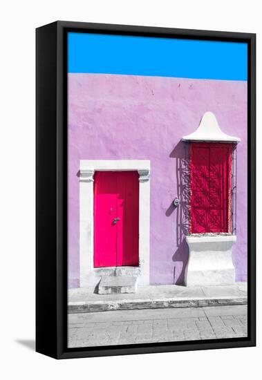 ¡Viva Mexico! Collection - Deep Pink and Thistle Facade - Campeche-Philippe Hugonnard-Framed Stretched Canvas