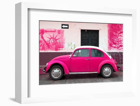 ¡Viva Mexico! Collection - Deep Pink VW Beetle Car and American Graffiti-Philippe Hugonnard-Framed Photographic Print