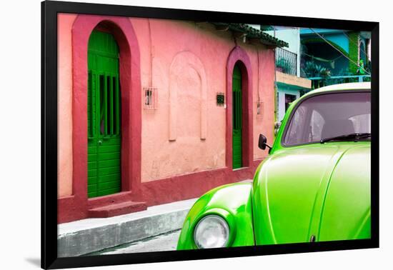 ¡Viva Mexico! Collection - Green VW Beetle Car and Colorful House-Philippe Hugonnard-Framed Photographic Print