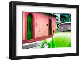 ¡Viva Mexico! Collection - Green VW Beetle Car and Colorful House-Philippe Hugonnard-Framed Photographic Print