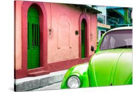 ¡Viva Mexico! Collection - Green VW Beetle Car and Colorful House-Philippe Hugonnard-Stretched Canvas