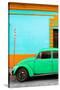 ¡Viva Mexico! Collection - Green VW Beetle Car and Colorful Wall-Philippe Hugonnard-Stretched Canvas