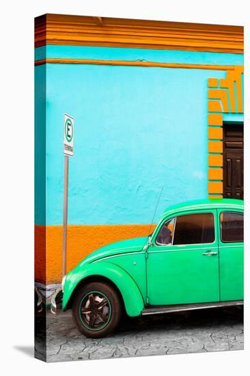 ¡Viva Mexico! Collection - Green VW Beetle Car and Colorful Wall-Philippe Hugonnard-Stretched Canvas