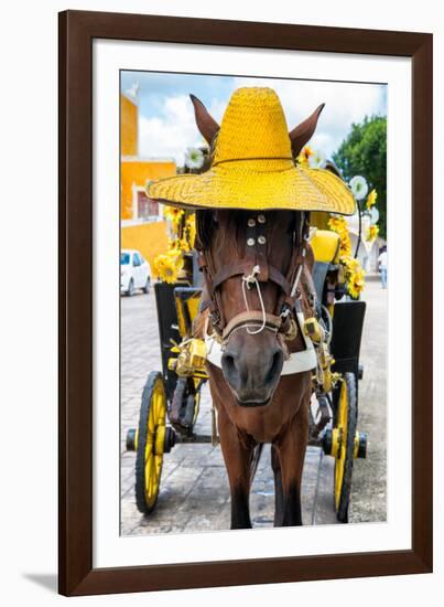 ¡Viva Mexico! Collection - Horse with a straw Hat - Izamal Yellow City-Philippe Hugonnard-Framed Photographic Print