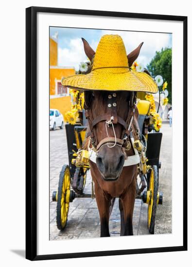 ¡Viva Mexico! Collection - Horse with a straw Hat - Izamal Yellow City-Philippe Hugonnard-Framed Photographic Print