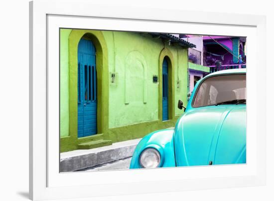 ¡Viva Mexico! Collection - Light Blue VW Beetle Car and Colorful House-Philippe Hugonnard-Framed Photographic Print