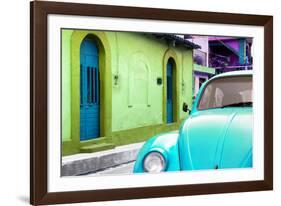 ¡Viva Mexico! Collection - Light Blue VW Beetle Car and Colorful House-Philippe Hugonnard-Framed Photographic Print