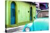 ¡Viva Mexico! Collection - Light Blue VW Beetle Car and Colorful House-Philippe Hugonnard-Stretched Canvas