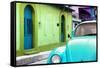 ¡Viva Mexico! Collection - Light Blue VW Beetle Car and Colorful House-Philippe Hugonnard-Framed Stretched Canvas