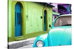 ¡Viva Mexico! Collection - Light Blue VW Beetle Car and Colorful House-Philippe Hugonnard-Stretched Canvas