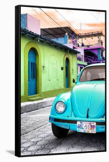 ¡Viva Mexico! Collection - Light Blue VW Beetle Car in a Colorful Street-Philippe Hugonnard-Framed Stretched Canvas