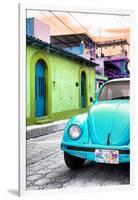 ¡Viva Mexico! Collection - Light Blue VW Beetle Car in a Colorful Street-Philippe Hugonnard-Framed Photographic Print