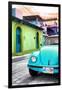 ¡Viva Mexico! Collection - Light Blue VW Beetle Car in a Colorful Street-Philippe Hugonnard-Framed Photographic Print