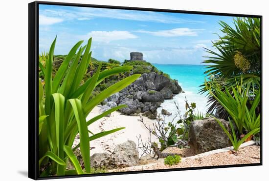 ¡Viva Mexico! Collection - Mayan Archaeological Site with Iguana - Tulum-Philippe Hugonnard-Framed Stretched Canvas