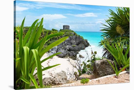 ¡Viva Mexico! Collection - Mayan Archaeological Site with Iguana - Tulum-Philippe Hugonnard-Stretched Canvas